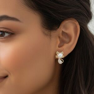 "Purr-fect" Pearl & Pavé Cat Earrings
